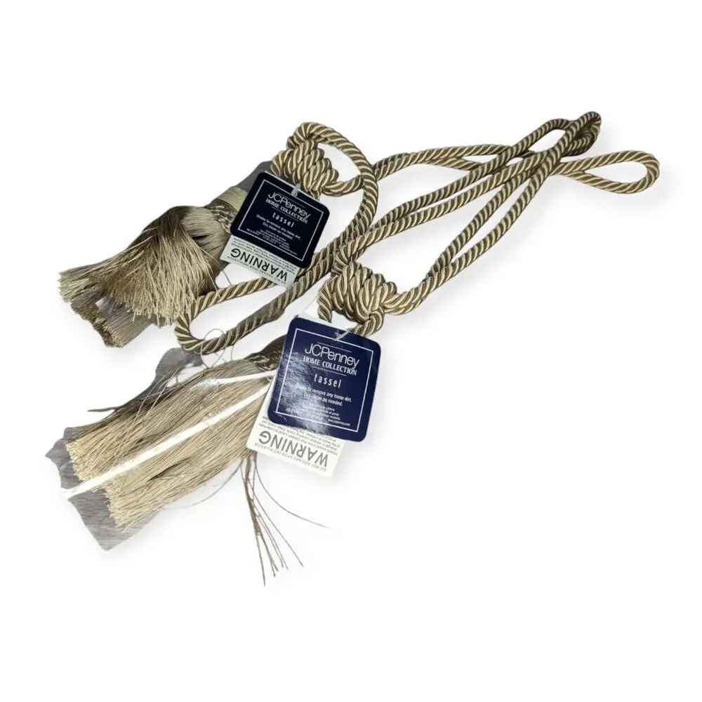 NWT JC Penney Home Collection Tassel Curtain Tie Back in Gray/Beige Color